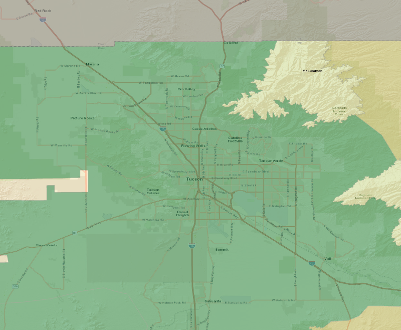 Map showing the Severe Thunderstorm Watch area (highlighted), covering Cochise, AZ; Graham, AZ; Greenlee, AZ; Pima, AZ; Santa Cruz, AZ.